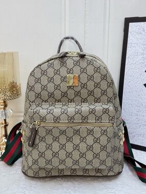 GG Beige/Brown GG Canvas Mini Backpack with Red & Green Straps